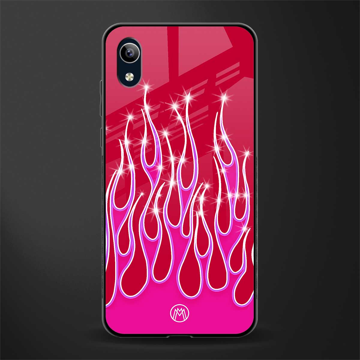 y2k magenta glittery flames glass case for vivo y91i image