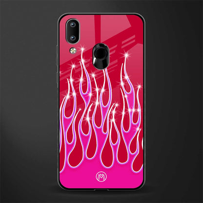 y2k magenta glittery flames glass case for vivo y91 image