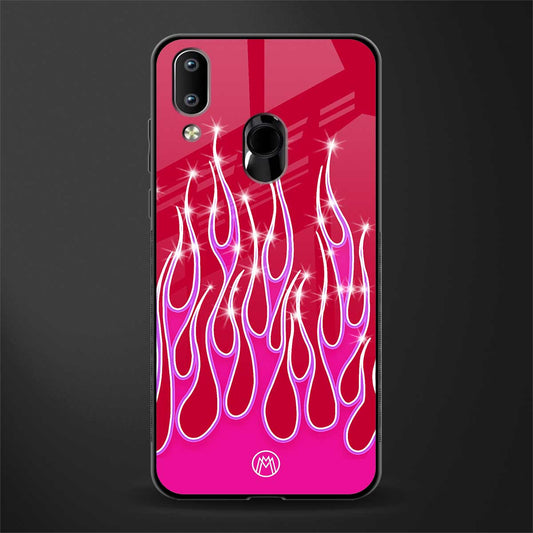 y2k magenta glittery flames glass case for vivo y91 image