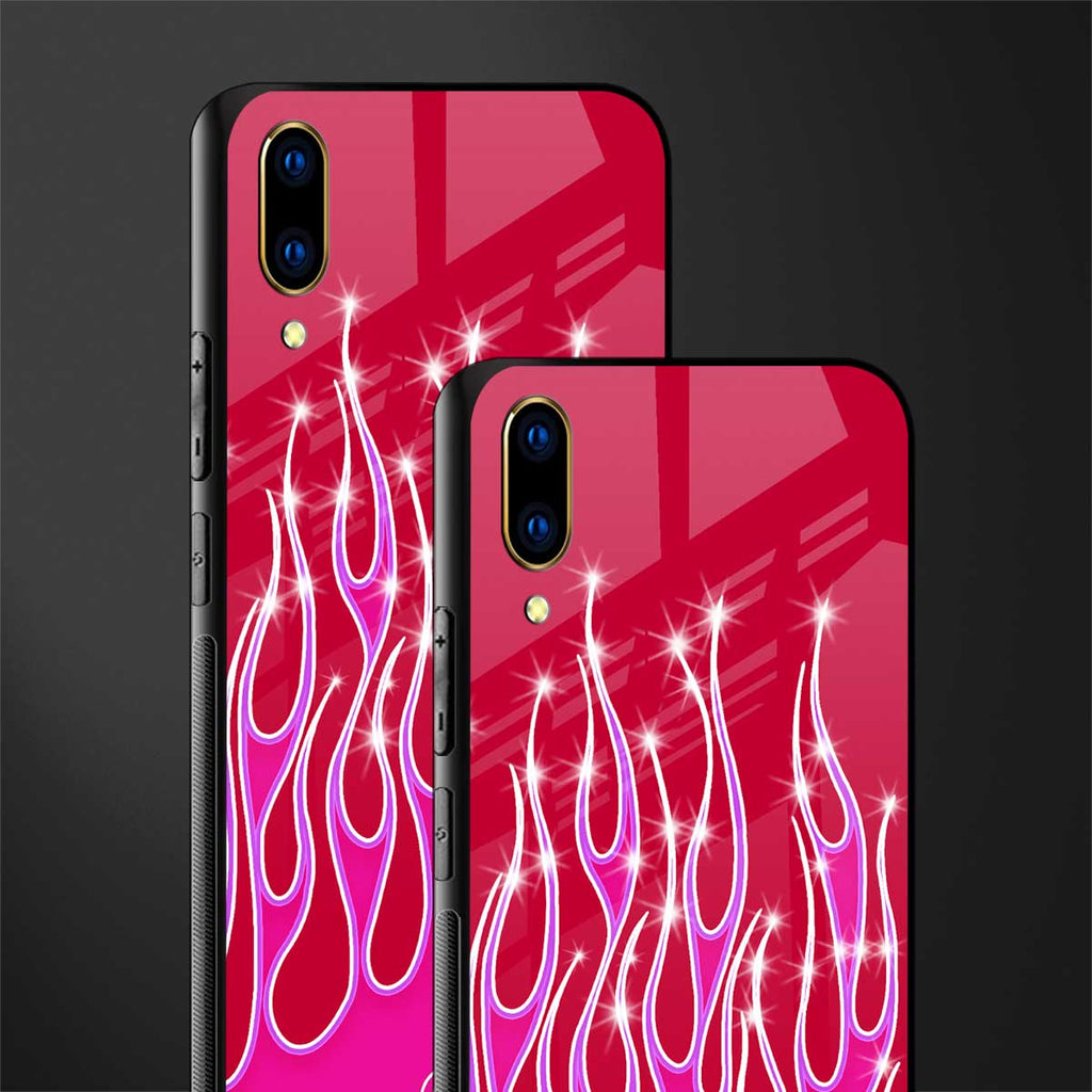 y2k magenta glittery flames glass case for vivo v11 pro image-2