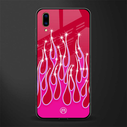 y2k magenta glittery flames glass case for vivo v11 pro image