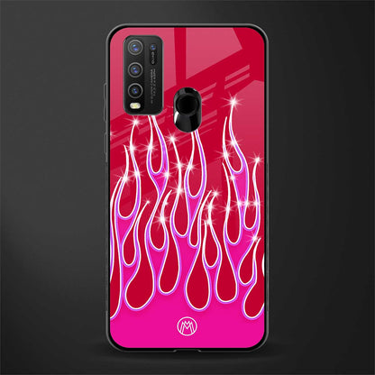 y2k magenta glittery flames glass case for vivo y50 image