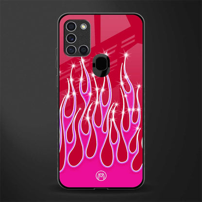 y2k magenta glittery flames glass case for samsung galaxy a21s image