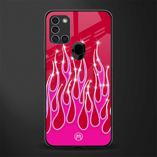 y2k magenta glittery flames glass case for samsung galaxy a21s image