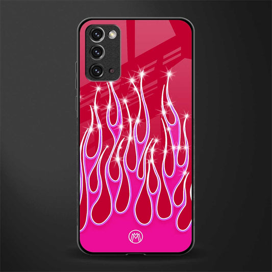 y2k magenta glittery flames glass case for samsung galaxy note 20 image