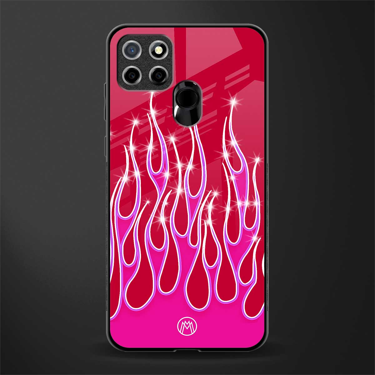 y2k magenta glittery flames glass case for realme narzo 20 image