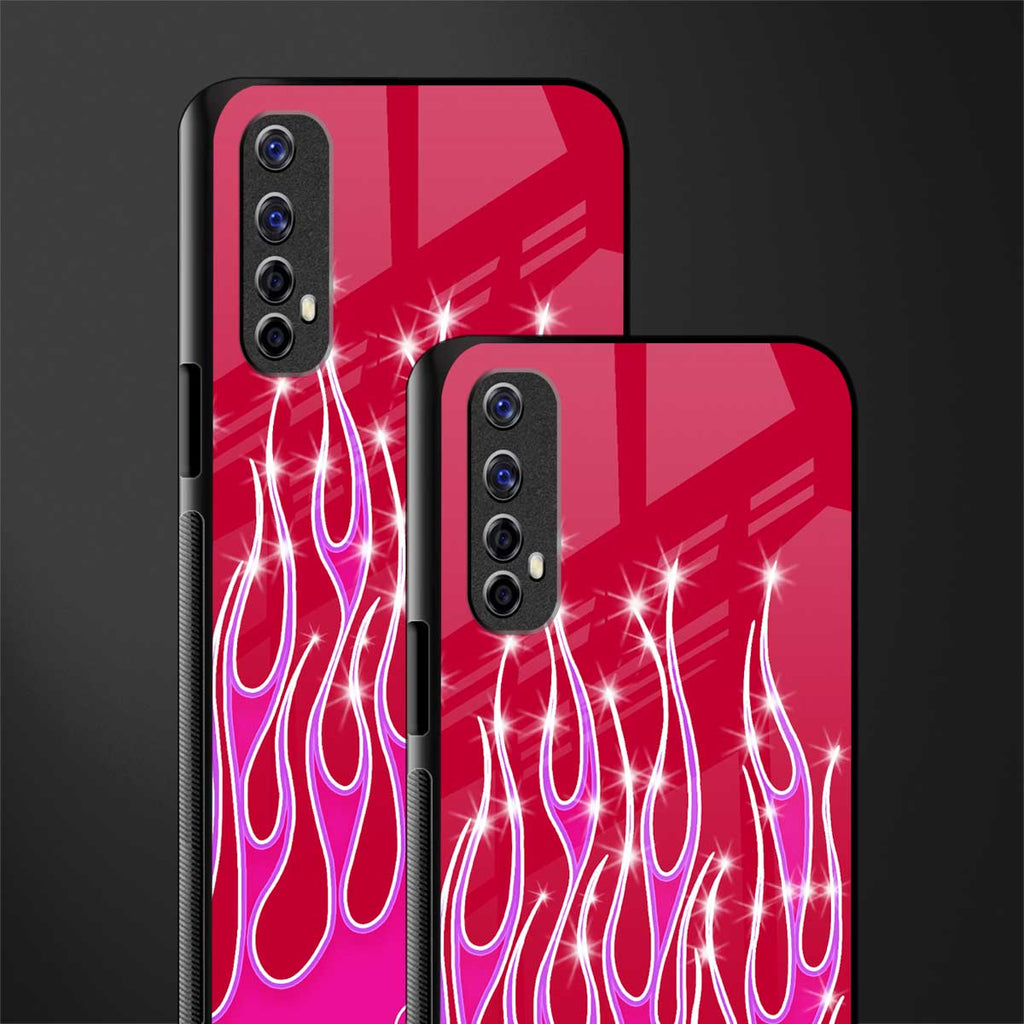 y2k magenta glittery flames glass case for realme narzo 20 pro image-2