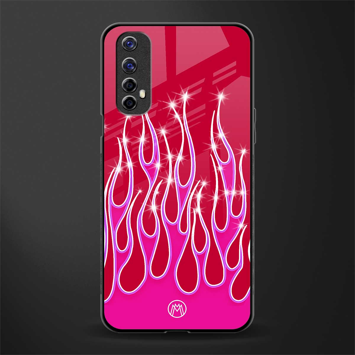 y2k magenta glittery flames glass case for realme 7 image