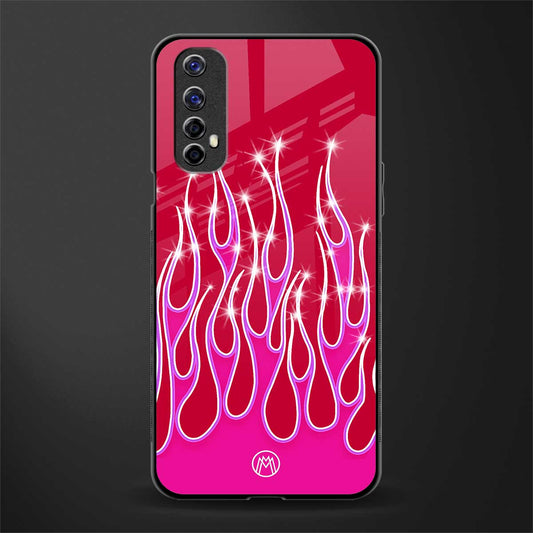 y2k magenta glittery flames glass case for realme 7 image