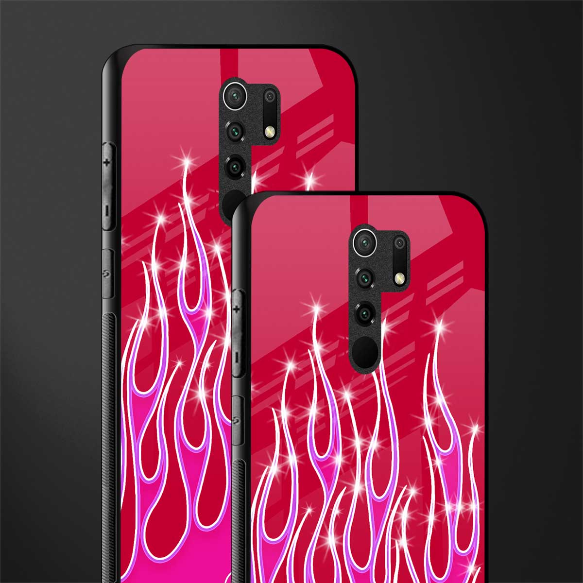 y2k magenta glittery flames glass case for redmi 9 prime image-2