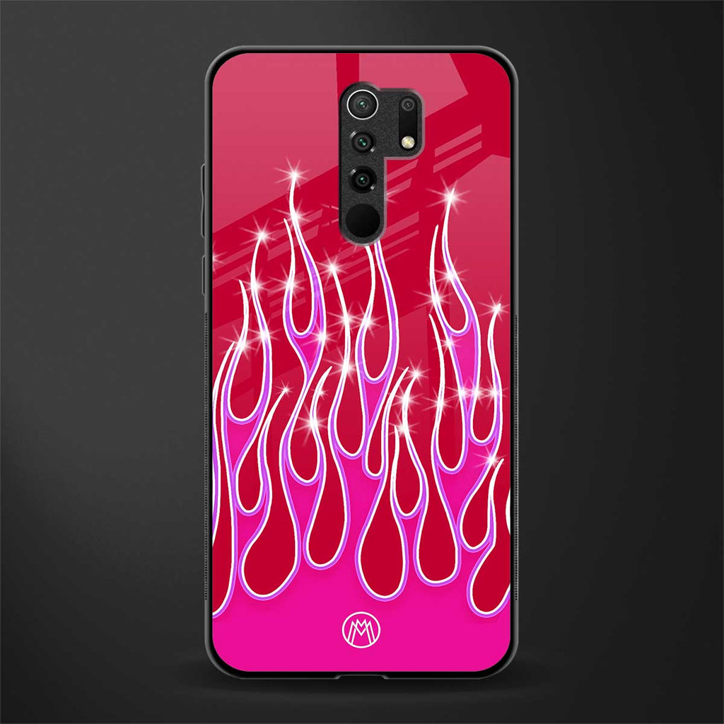 y2k magenta glittery flames glass case for redmi 9 prime image