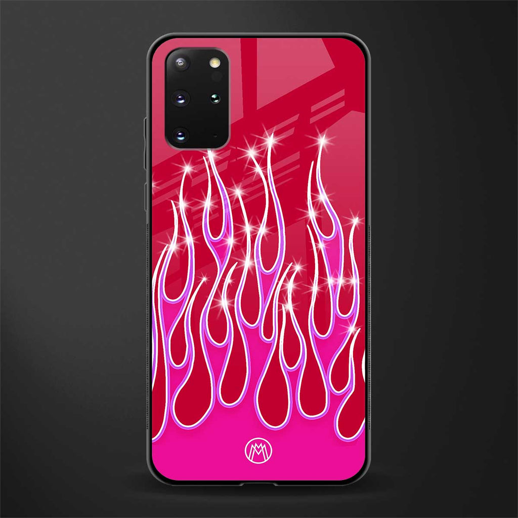 y2k magenta glittery flames glass case for samsung galaxy s20 plus image