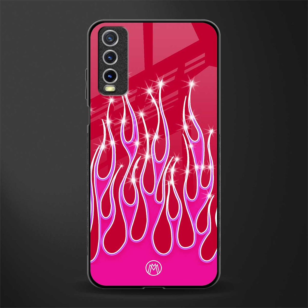 y2k magenta glittery flames glass case for vivo y20i vivo y20t image