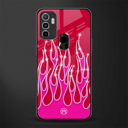 y2k magenta glittery flames glass case for oppo a53 image