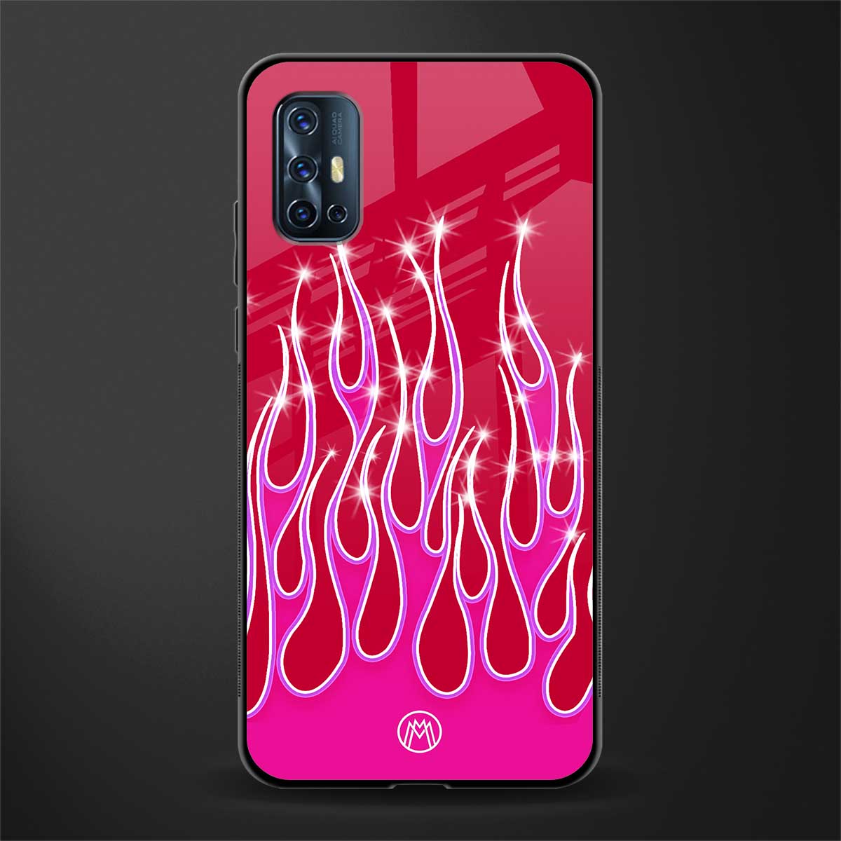 y2k magenta glittery flames glass case for vivo v17 image