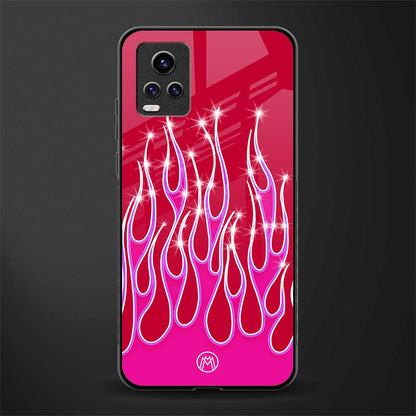 y2k magenta glittery flames glass case for vivo v20 image