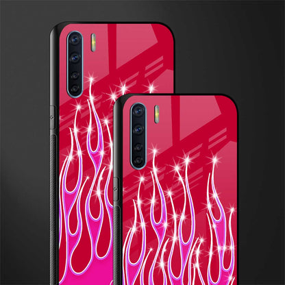 y2k magenta glittery flames glass case for oppo f15 image-2