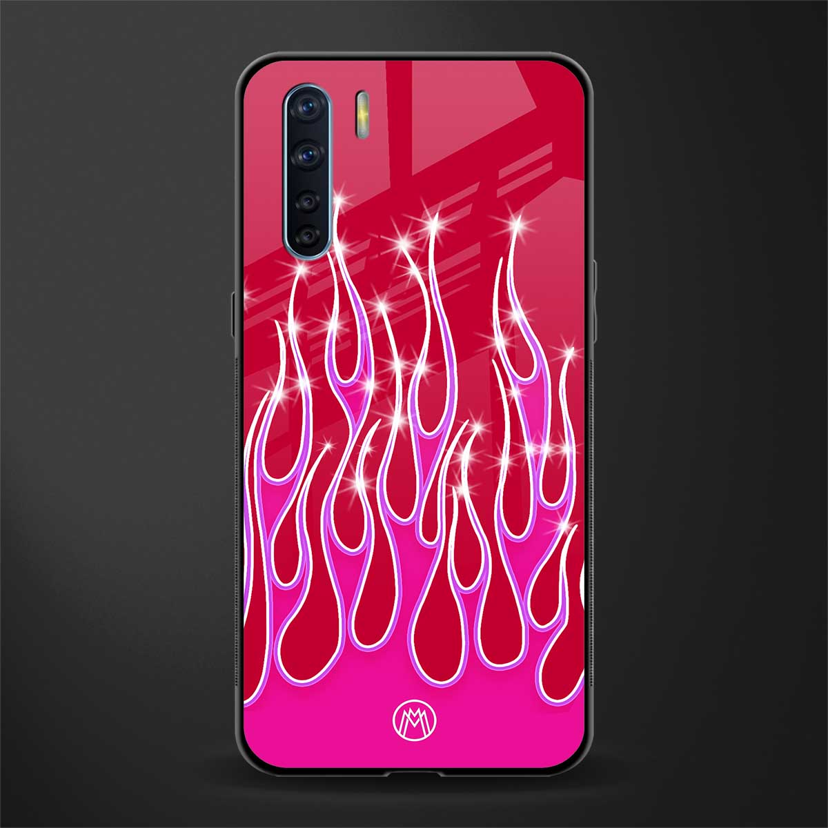 y2k magenta glittery flames glass case for oppo f15 image
