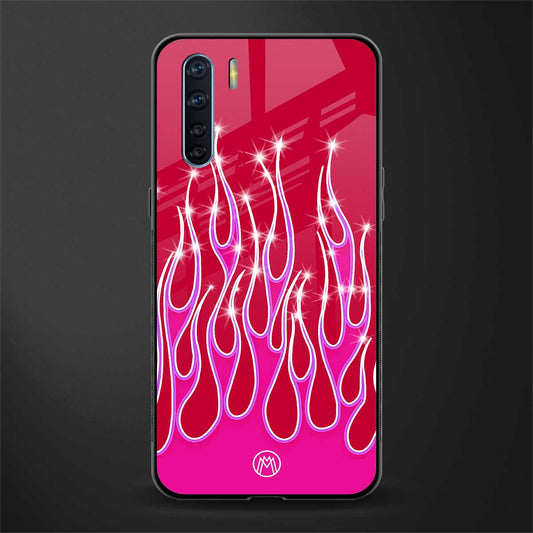 y2k magenta glittery flames glass case for oppo f15 image