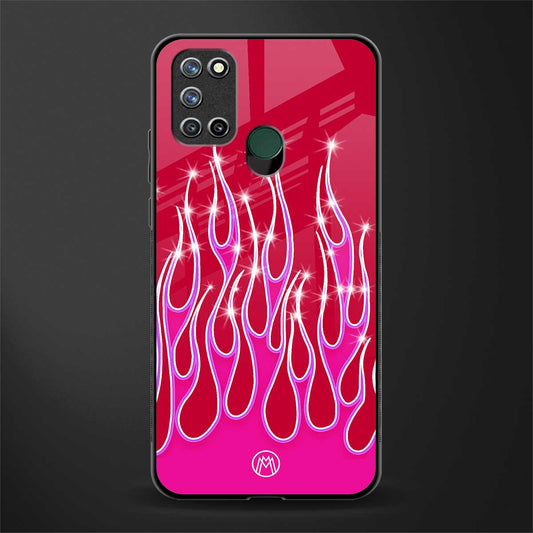y2k magenta glittery flames glass case for realme 7i image