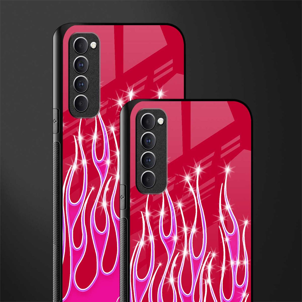 y2k magenta glittery flames glass case for oppo reno 4 pro image-2