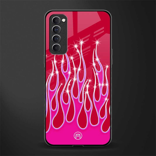 y2k magenta glittery flames glass case for oppo reno 4 pro image