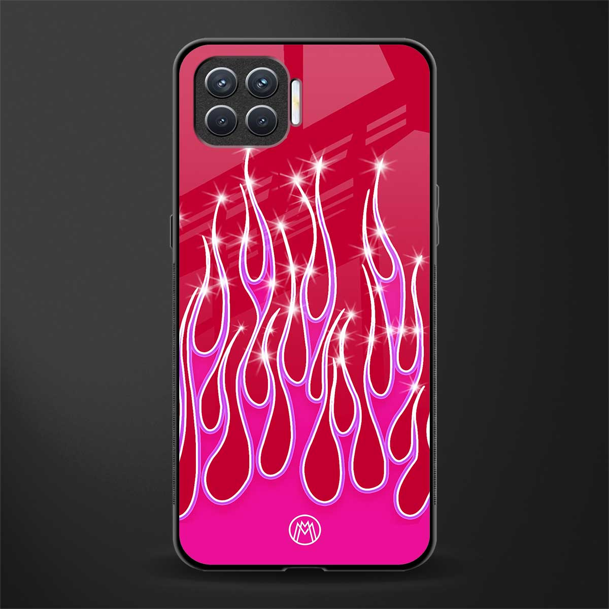 y2k magenta glittery flames glass case for oppo f17 pro image