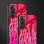y2k magenta glittery flames glass case for vivo v20 se image-2