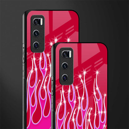 y2k magenta glittery flames glass case for vivo v20 se image-2