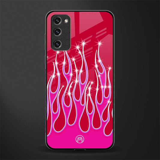 y2k magenta glittery flames glass case for samsung galaxy s20 fe image