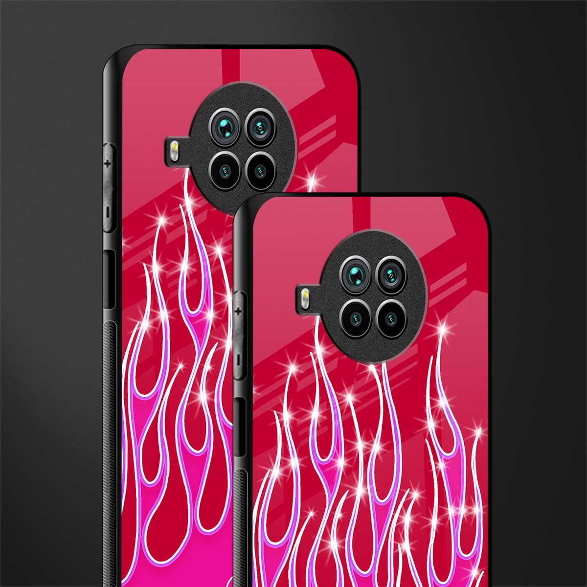 y2k magenta glittery flames glass case for mi 10i image-2