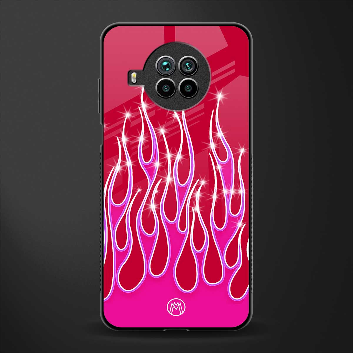 y2k magenta glittery flames glass case for mi 10i image