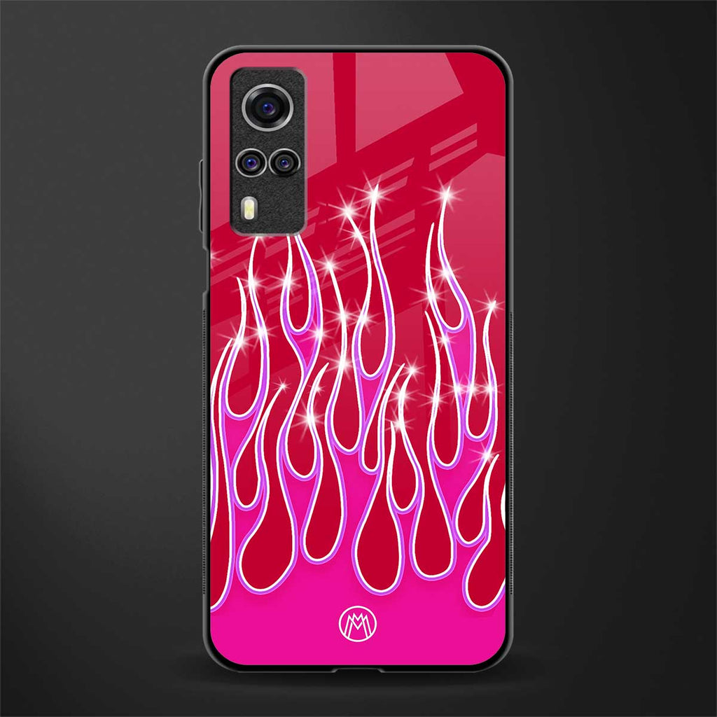 y2k magenta glittery flames glass case for vivo y53s image
