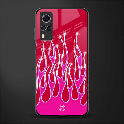 y2k magenta glittery flames glass case for vivo y51 image