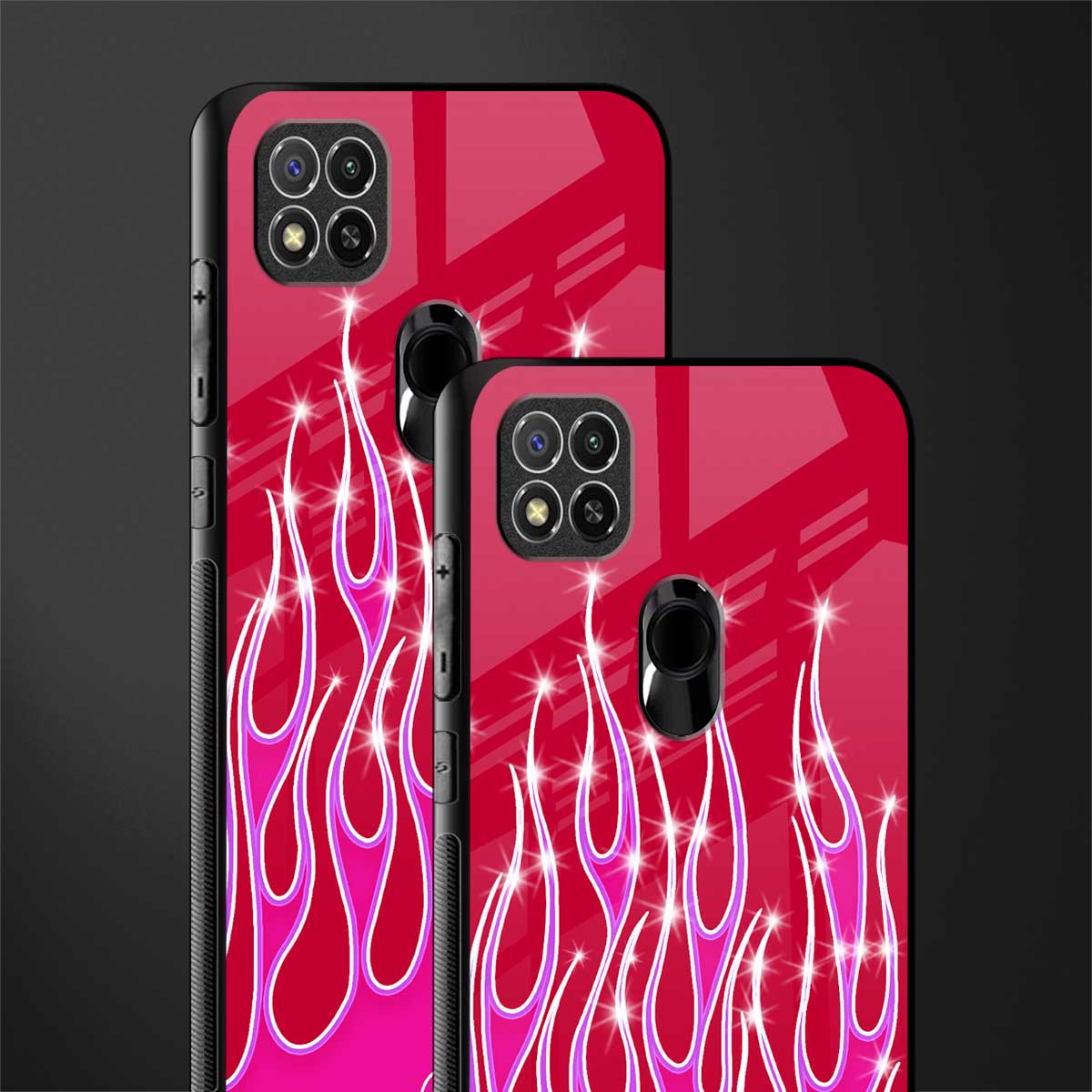 y2k magenta glittery flames glass case for redmi 9 image-2