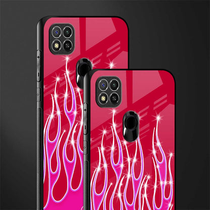 y2k magenta glittery flames glass case for redmi 9 image-2