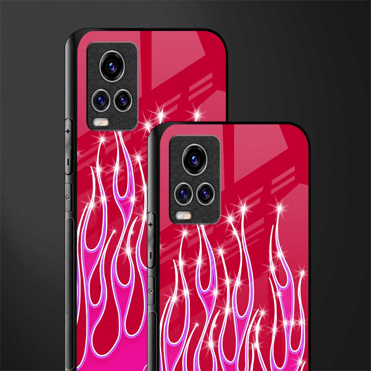 y2k magenta glittery flames glass case for vivo v20 pro image-2