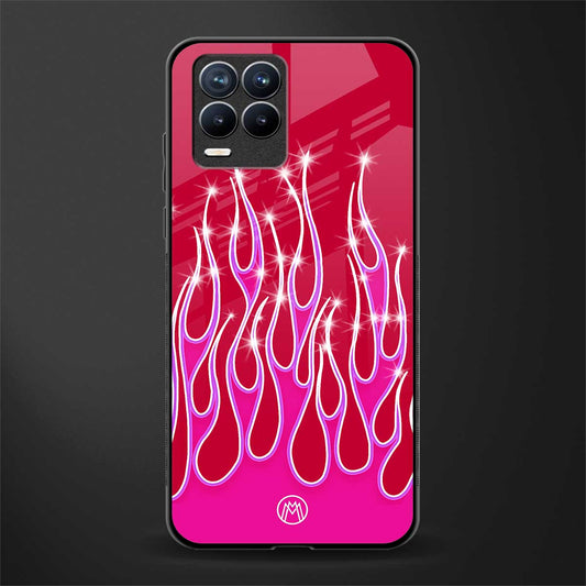 y2k magenta glittery flames glass case for realme 8 4g image