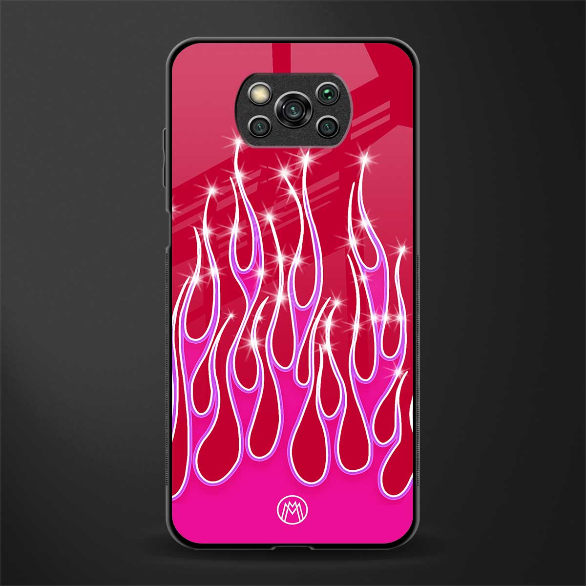 y2k magenta glittery flames glass case for poco x3 image