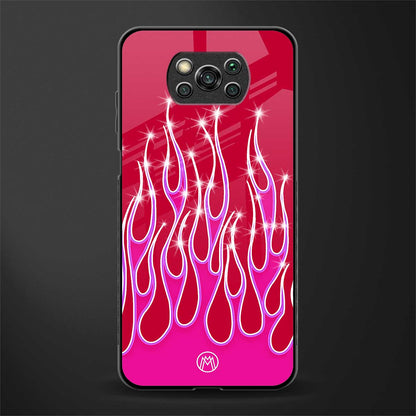 y2k magenta glittery flames glass case for poco x3 pro image