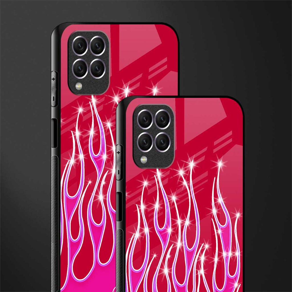 y2k magenta glittery flames glass case for samsung galaxy f62 image-2