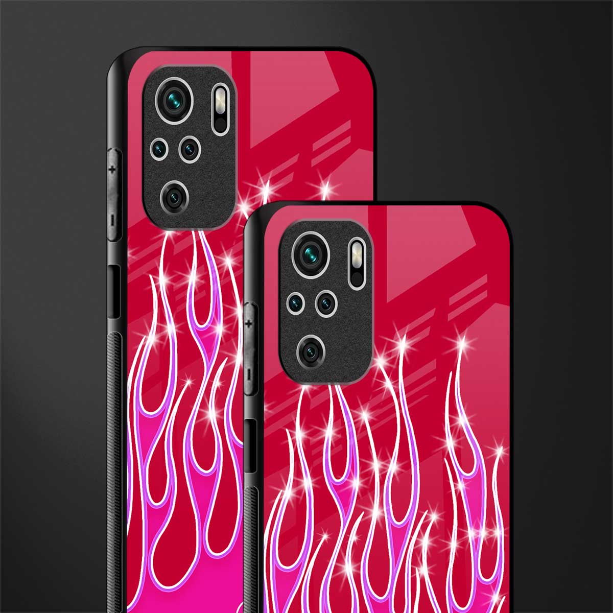 y2k magenta glittery flames glass case for redmi note 10s image-2