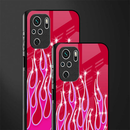 y2k magenta glittery flames glass case for redmi note 10s image-2