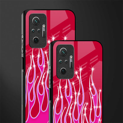 y2k magenta glittery flames glass case for redmi note 10 pro max image-2