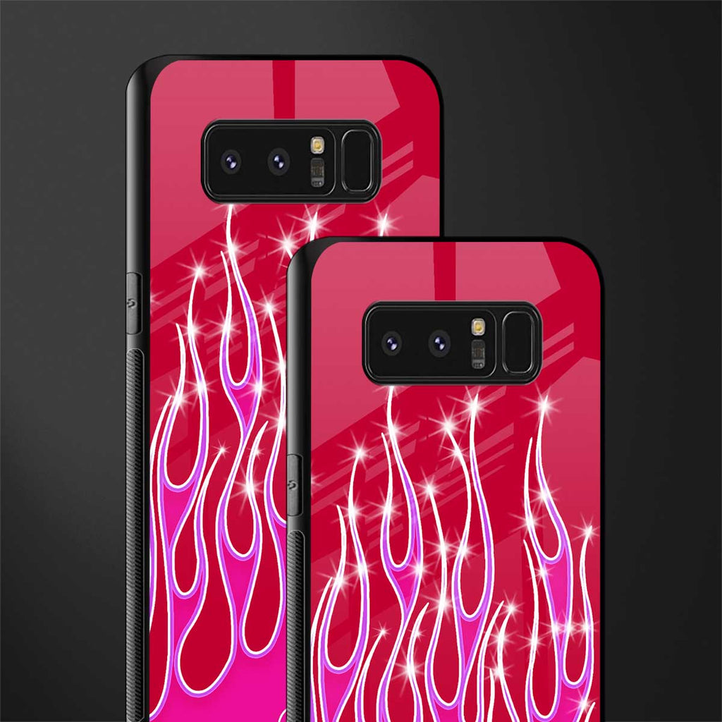 y2k magenta glittery flames glass case for samsung galaxy note 8 image-2