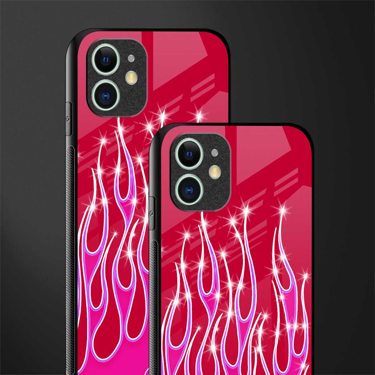 y2k magenta glittery flames glass case for iphone 11 image-2