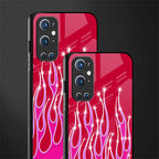 y2k magenta glittery flames glass case for oneplus 9 pro image-2
