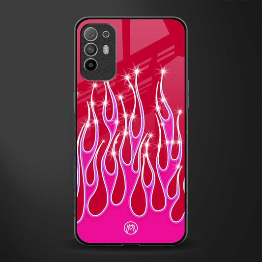 y2k magenta glittery flames glass case for oppo f19 pro plus image