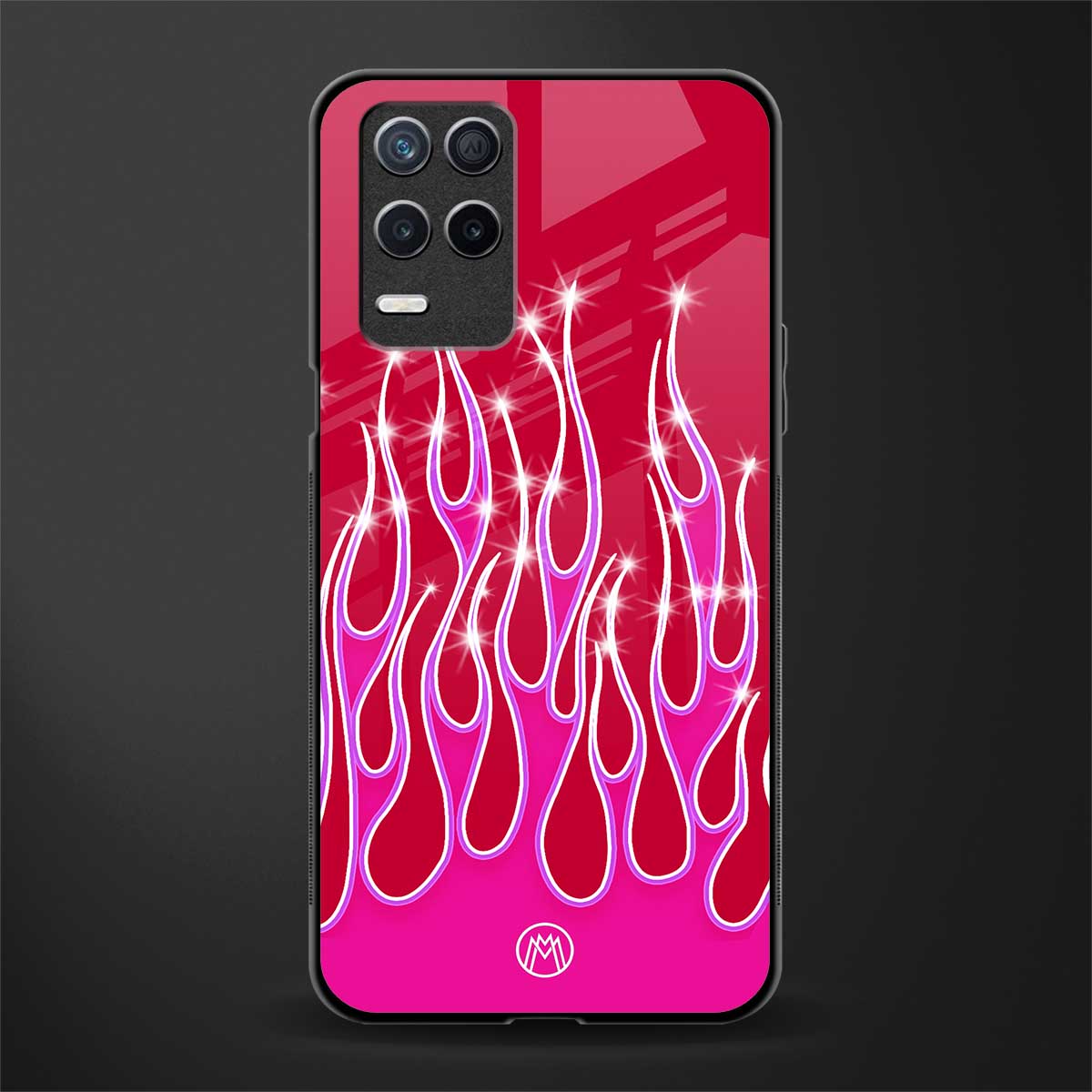 y2k magenta glittery flames glass case for realme 8 5g image