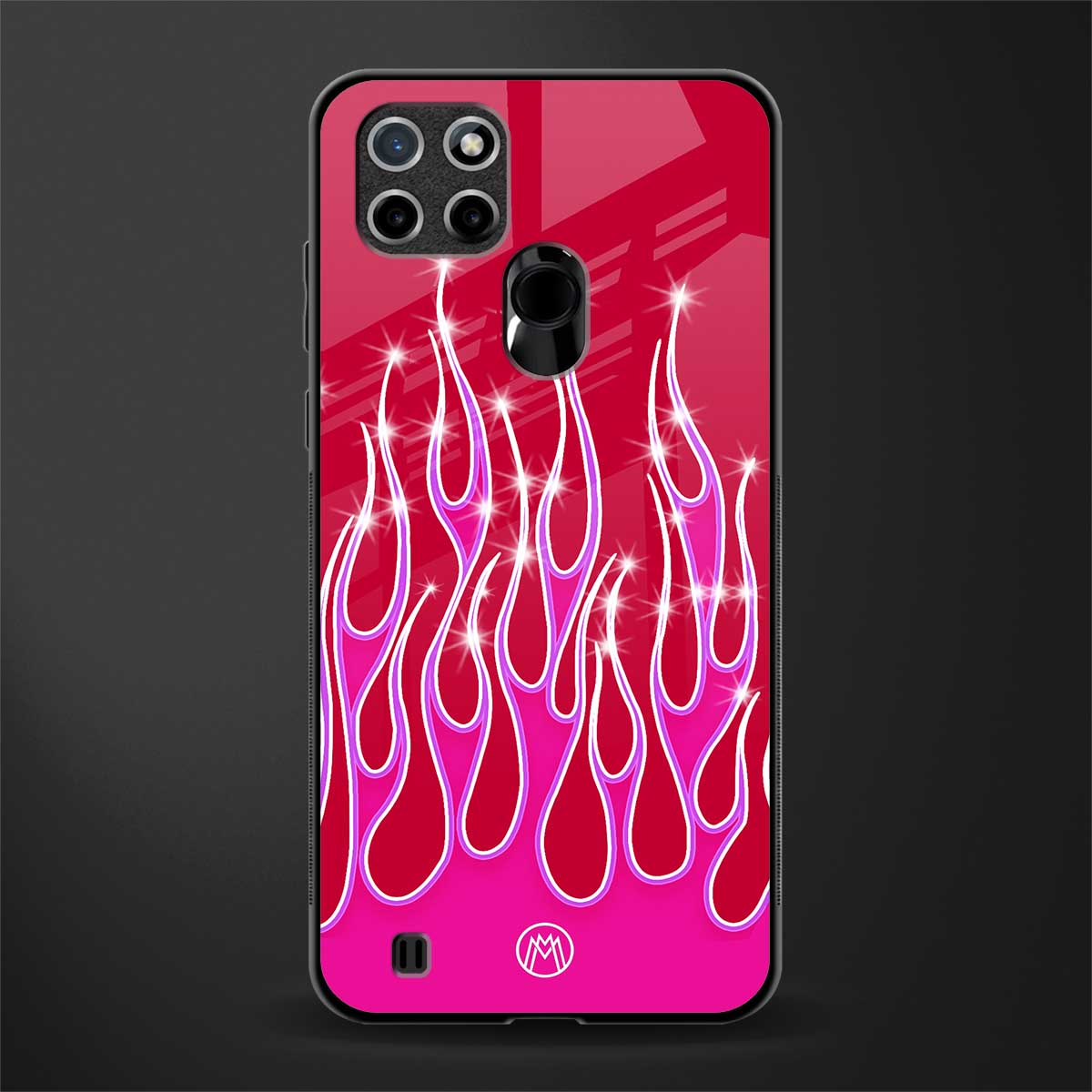 y2k magenta glittery flames glass case for realme c21 image